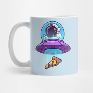 Cute Astronaut Catching Pizza With Ufo Cartoon Mug